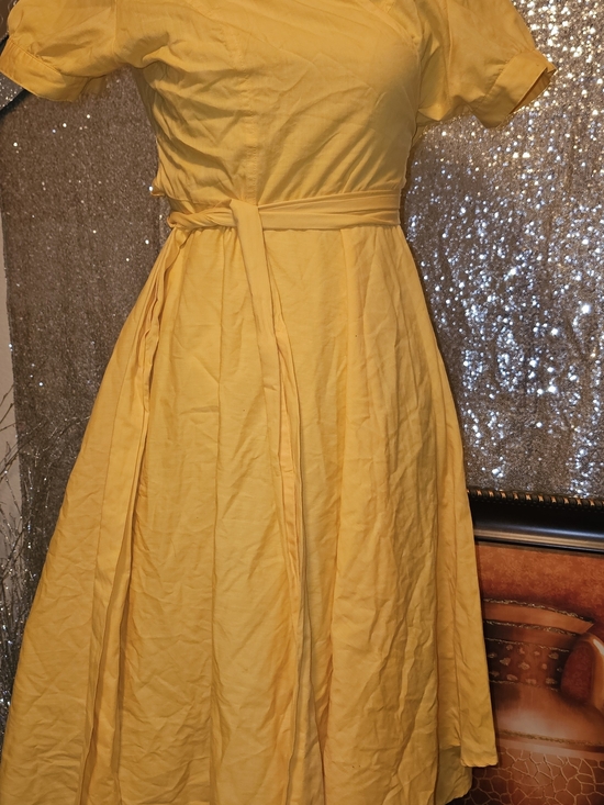 Dresses & Skirts - Women's Yellow Tie-Waist Midi Dress XL (14)